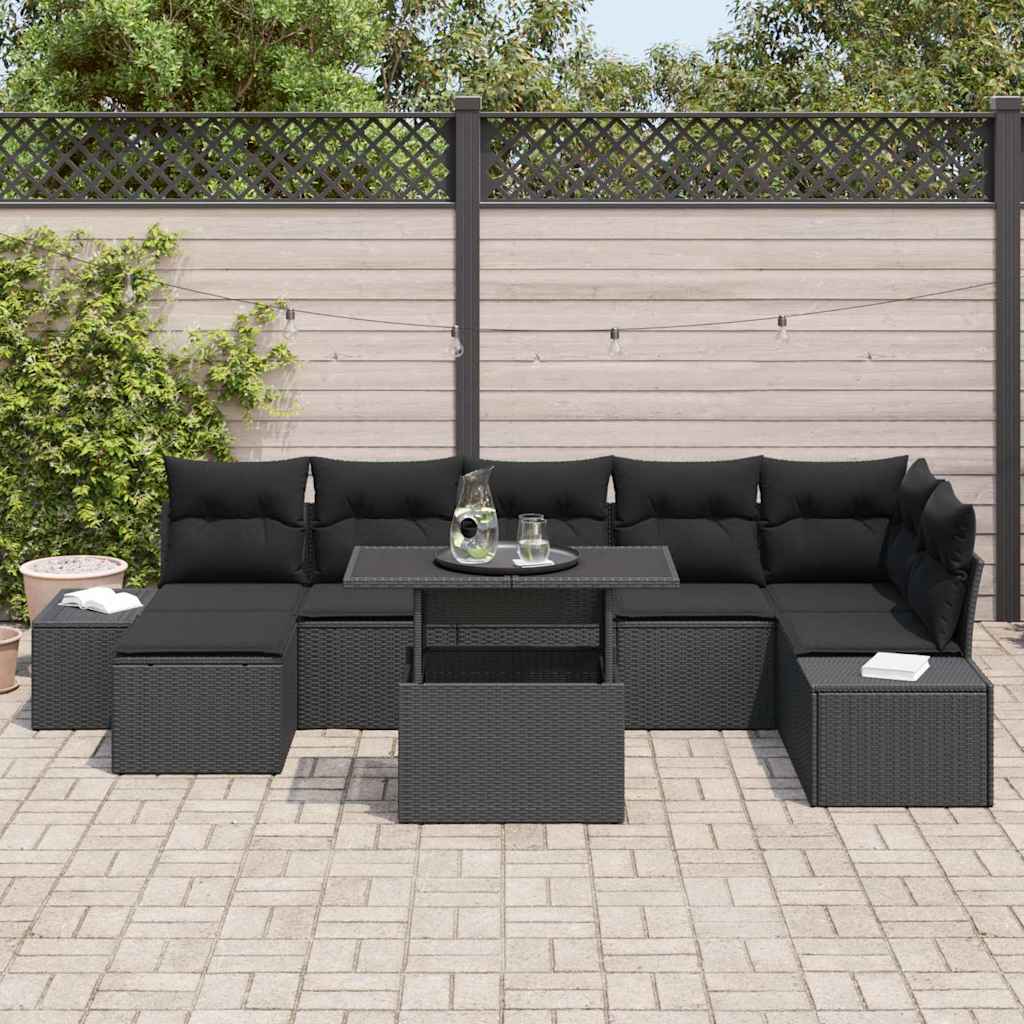 Set Divano da Giardino con archiviazione 8 pcs Nero Poly Rattan