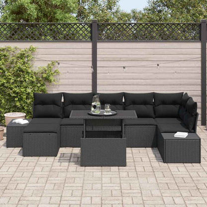 Set Divano da Giardino con archiviazione 8 pcs Nero Poly Rattan