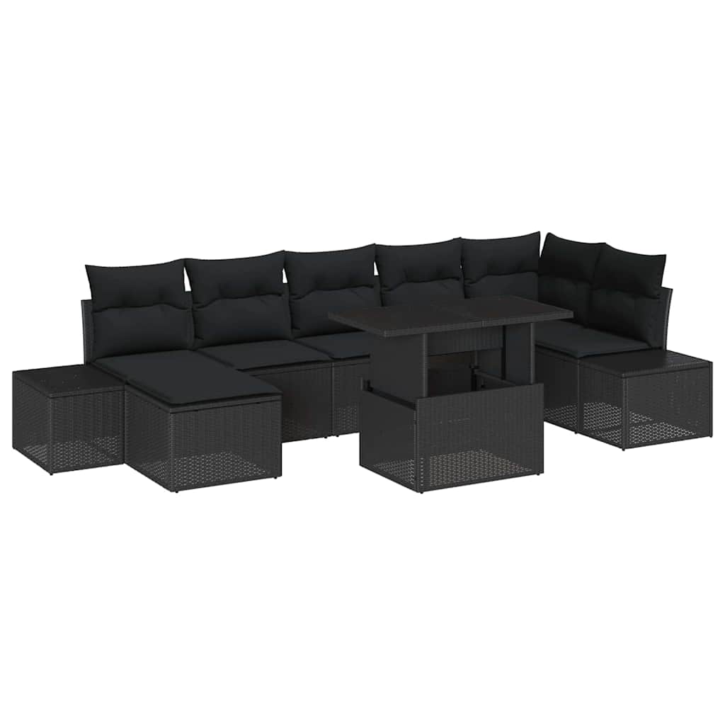 Set Divano da Giardino con archiviazione 8 pcs Nero Poly Rattan