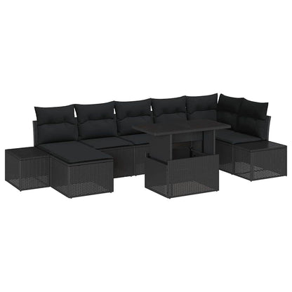 Set Divano da Giardino con archiviazione 8 pcs Nero Poly Rattan