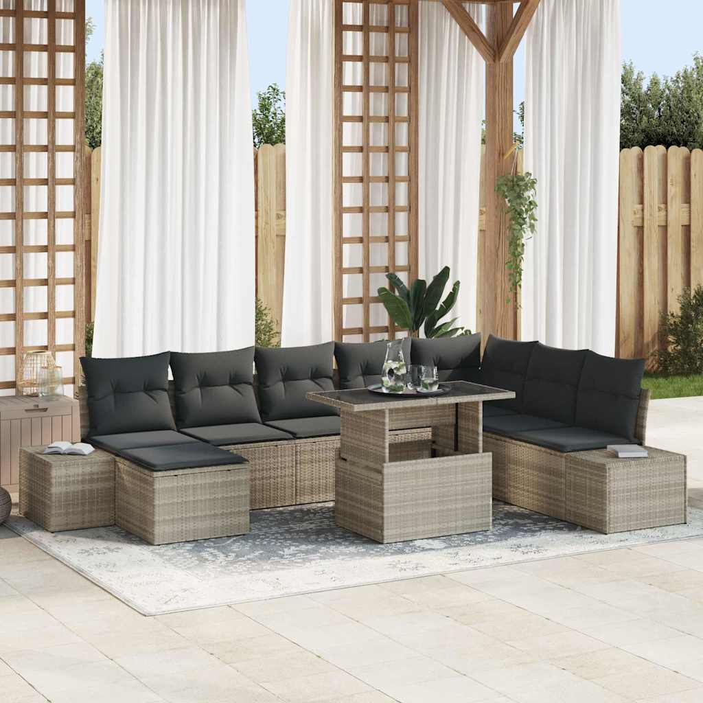 Set Divano da Giardino 9 pcs Grigio chiaro Poly Rattan