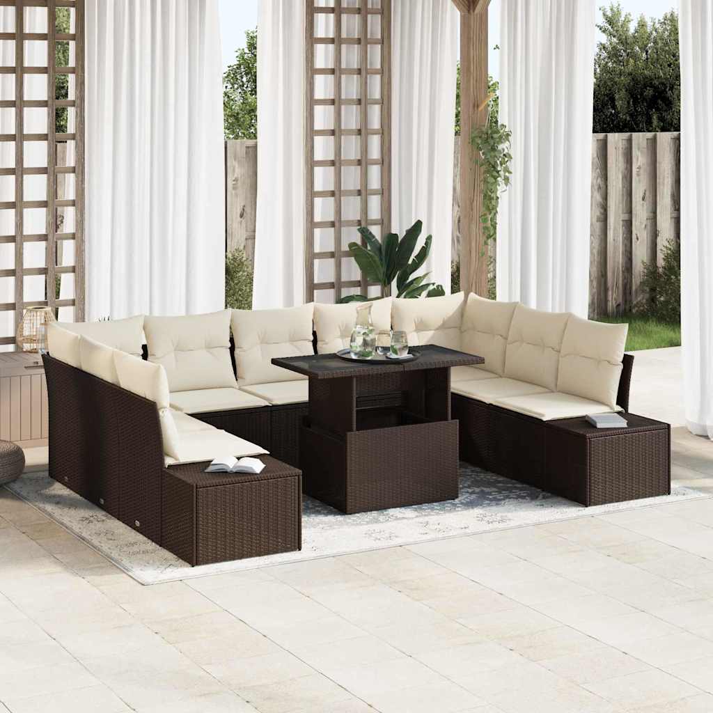 Set Divano da Giardino 10 pcs Marrone Poly Rattan