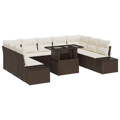Set Divano da Giardino 10 pcs Marrone Poly Rattan