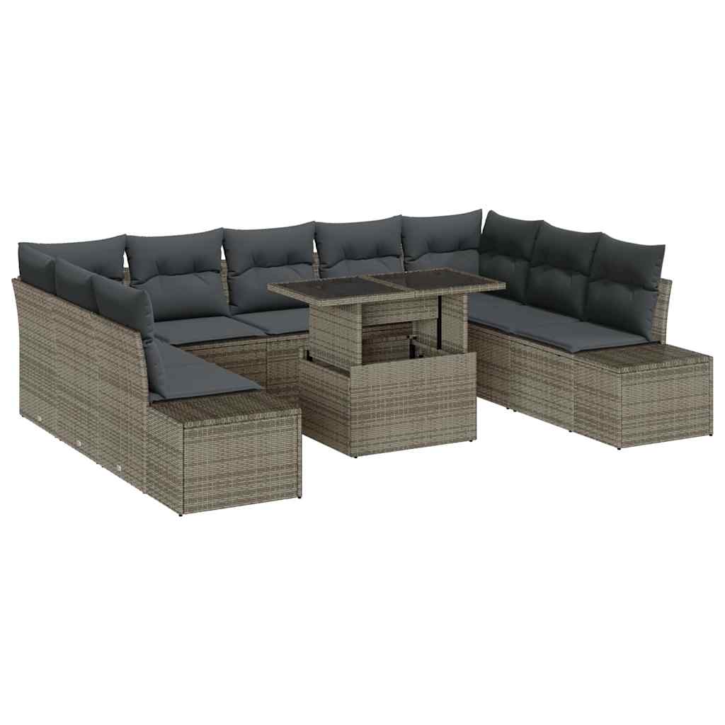 Set Divano da Giardino 10 pcs Grigio Poly Rattan
