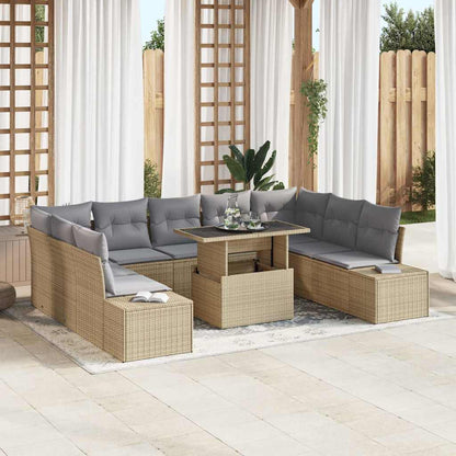 Set Divano da Giardino 10 pcs Beige Poly Rattan
