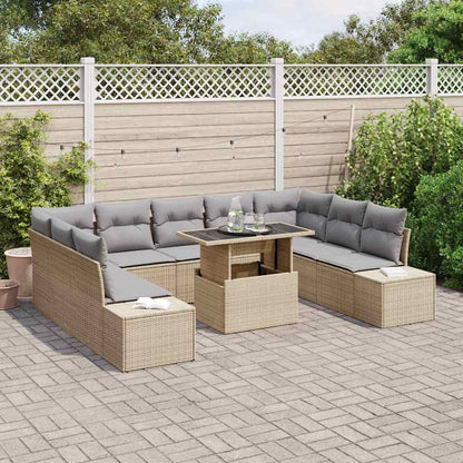 Set Divano da Giardino 10 pcs Beige Poly Rattan