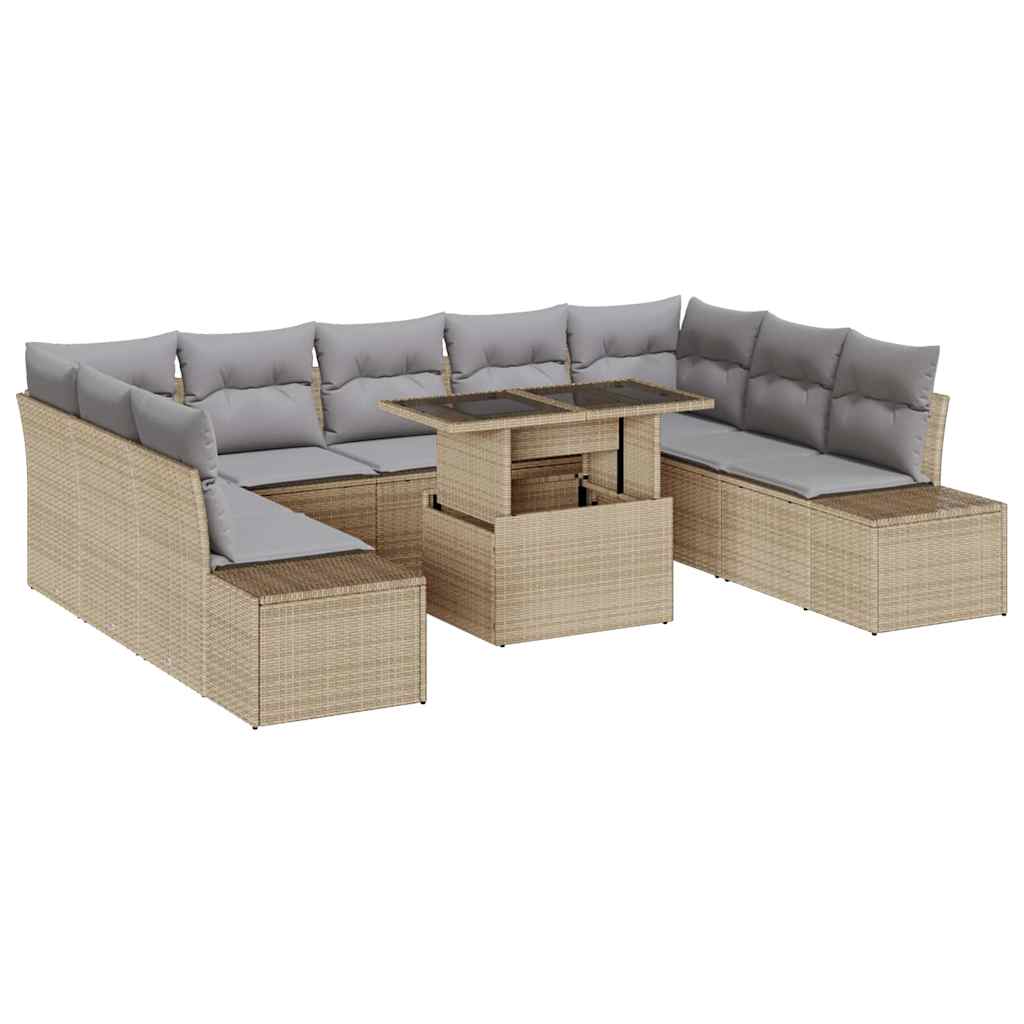 Set Divano da Giardino 10 pcs Beige Poly Rattan