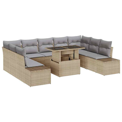 Set Divano da Giardino 10 pcs Beige Poly Rattan