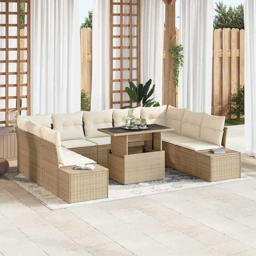 Set Divano da Giardino 10 pcs Beige Poly Rattan