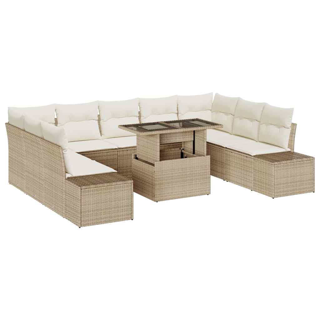 Set Divano da Giardino 10 pcs Beige Poly Rattan