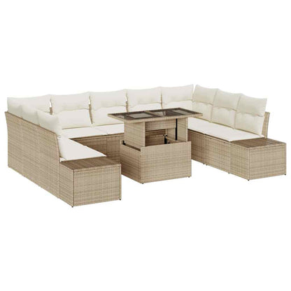 Set Divano da Giardino 10 pcs Beige Poly Rattan