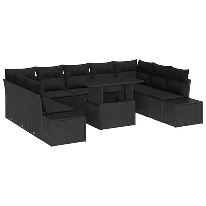 Set Divano da Giardino 10 pcs Nero Poly Rattan
