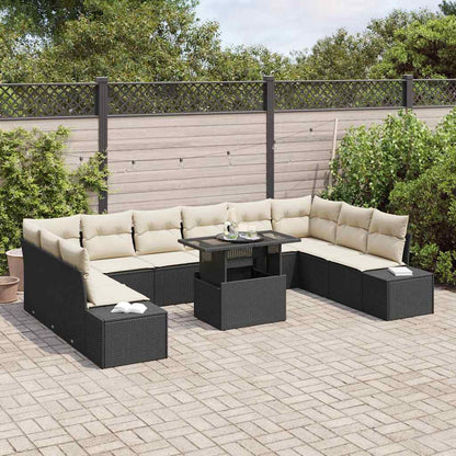 Set Divano da Giardino 11 pcs Nero Poly Rattan