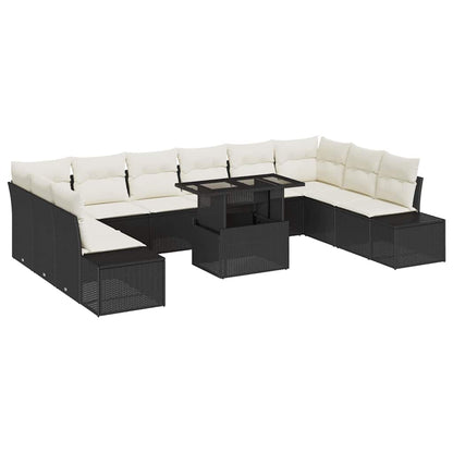 Set Divano da Giardino 11 pcs Nero Poly Rattan