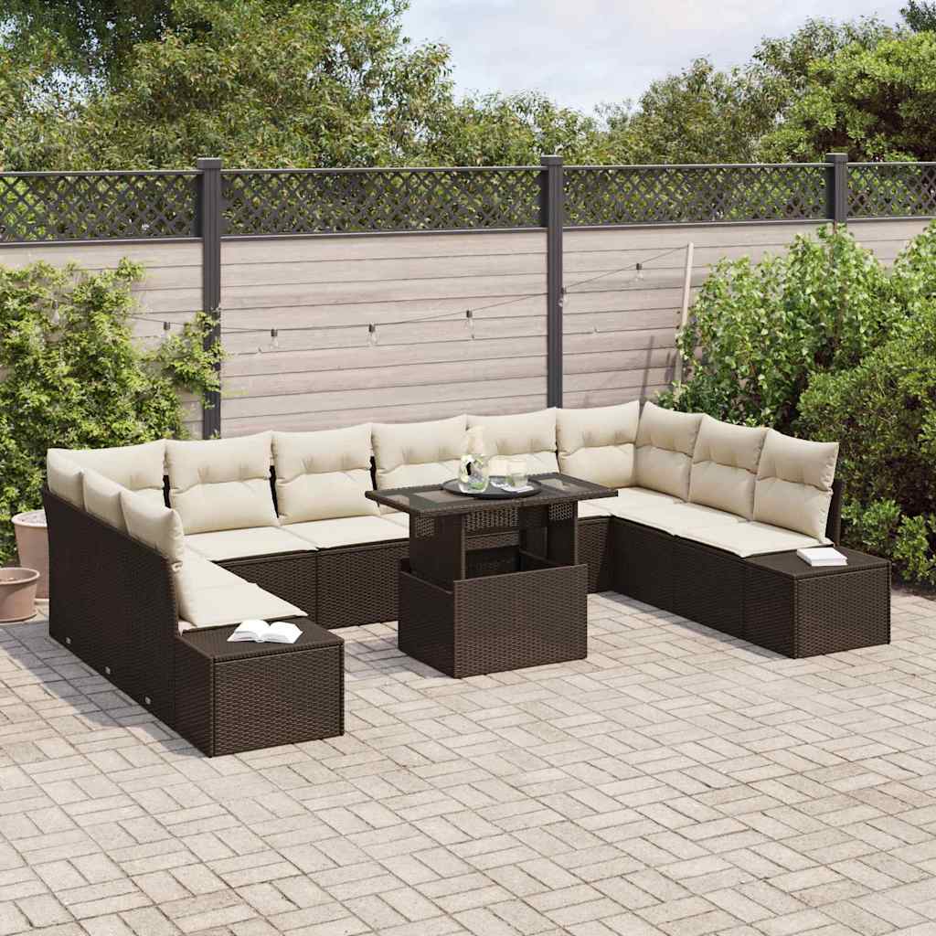 Set Divano da Giardino 11 pcs Marrone Poly Rattan
