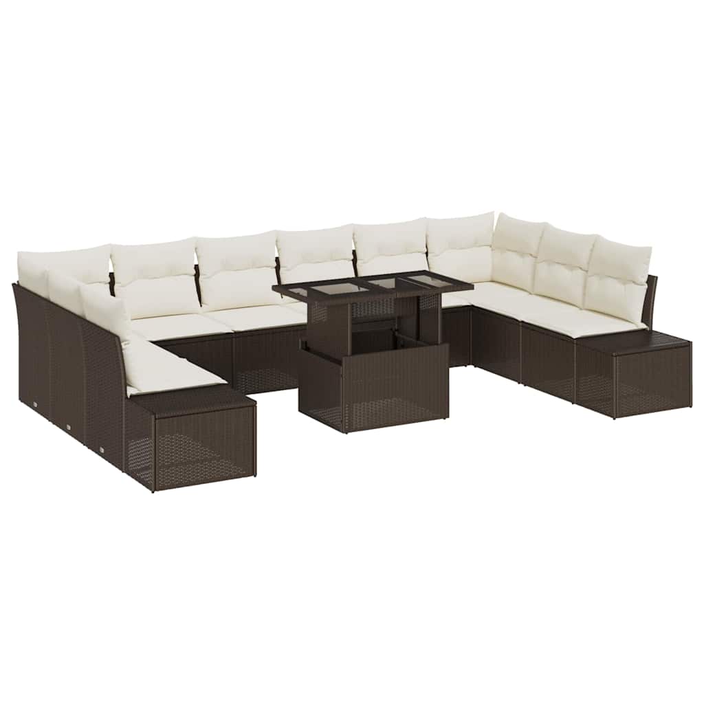 Set Divano da Giardino 11 pcs Marrone Poly Rattan