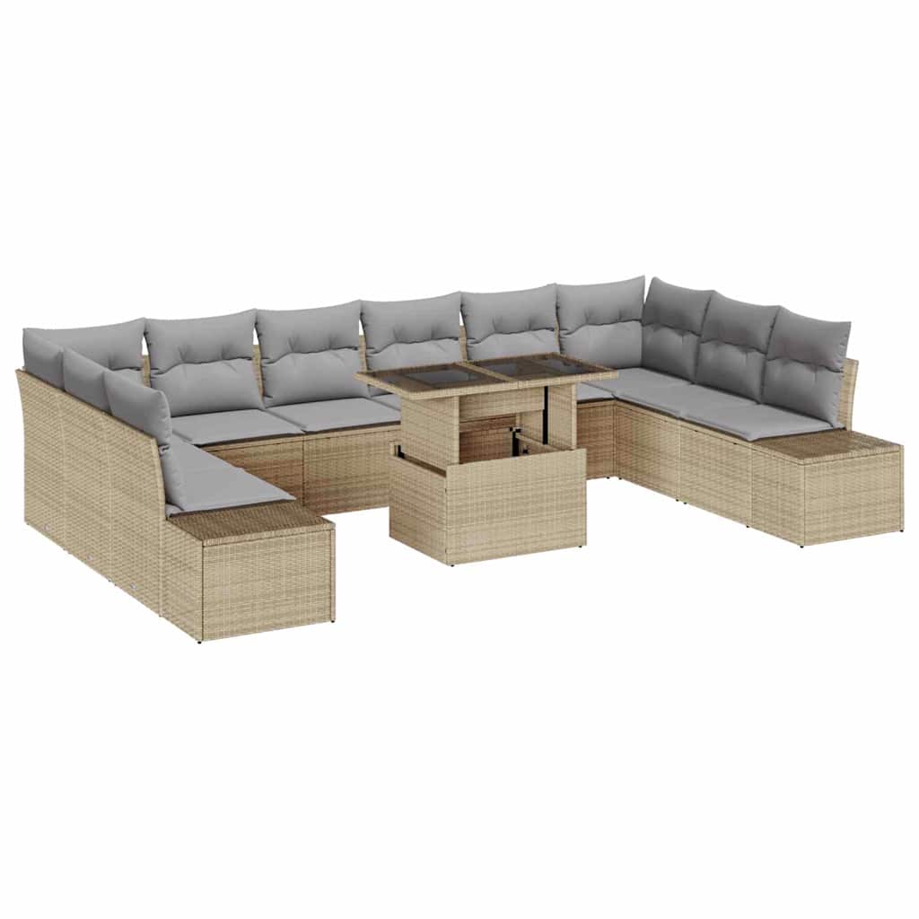 Set Divano da Giardino 11 pcs Beige Poly Rattan
