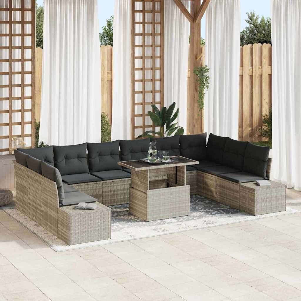 Set Divano da Giardino 11 pcs Grigio chiaro Poly Rattan