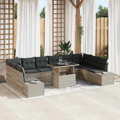 Set Divano da Giardino 11 pcs Grigio chiaro Poly Rattan