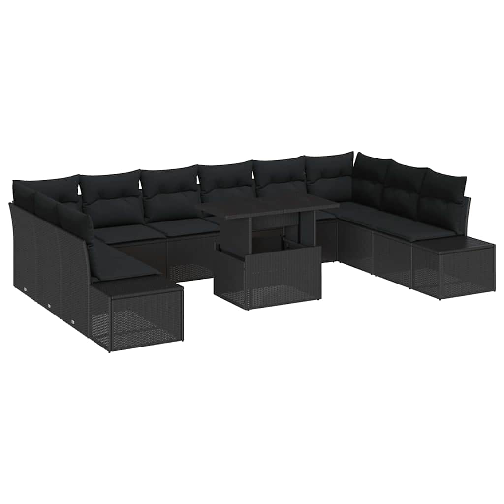 Set Divano da Giardino 11 pcs Nero Poly Rattan