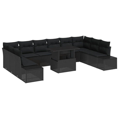 Set Divano da Giardino 11 pcs Nero Poly Rattan