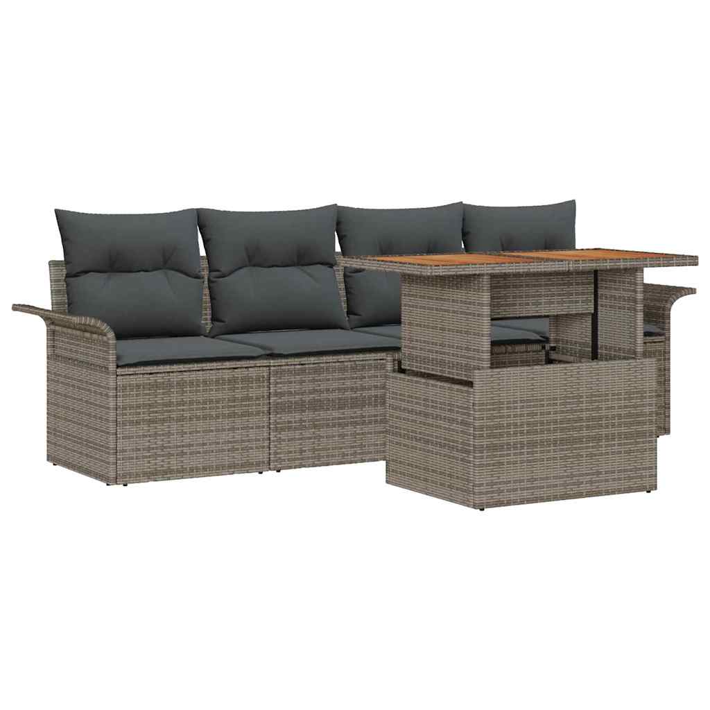 Set Divano da Giardino 5 pcs Grigio Poly Rattan