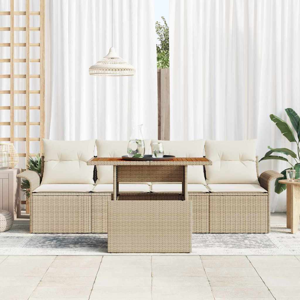 Set Divano da Giardino 5 pcs Beige Poly Rattan