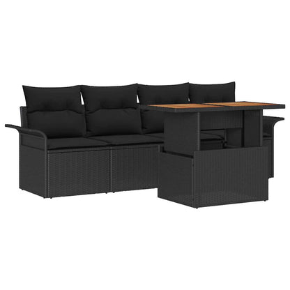 Set Divano da Giardino con archiviazione 5 pcs Nero Poly Rattan