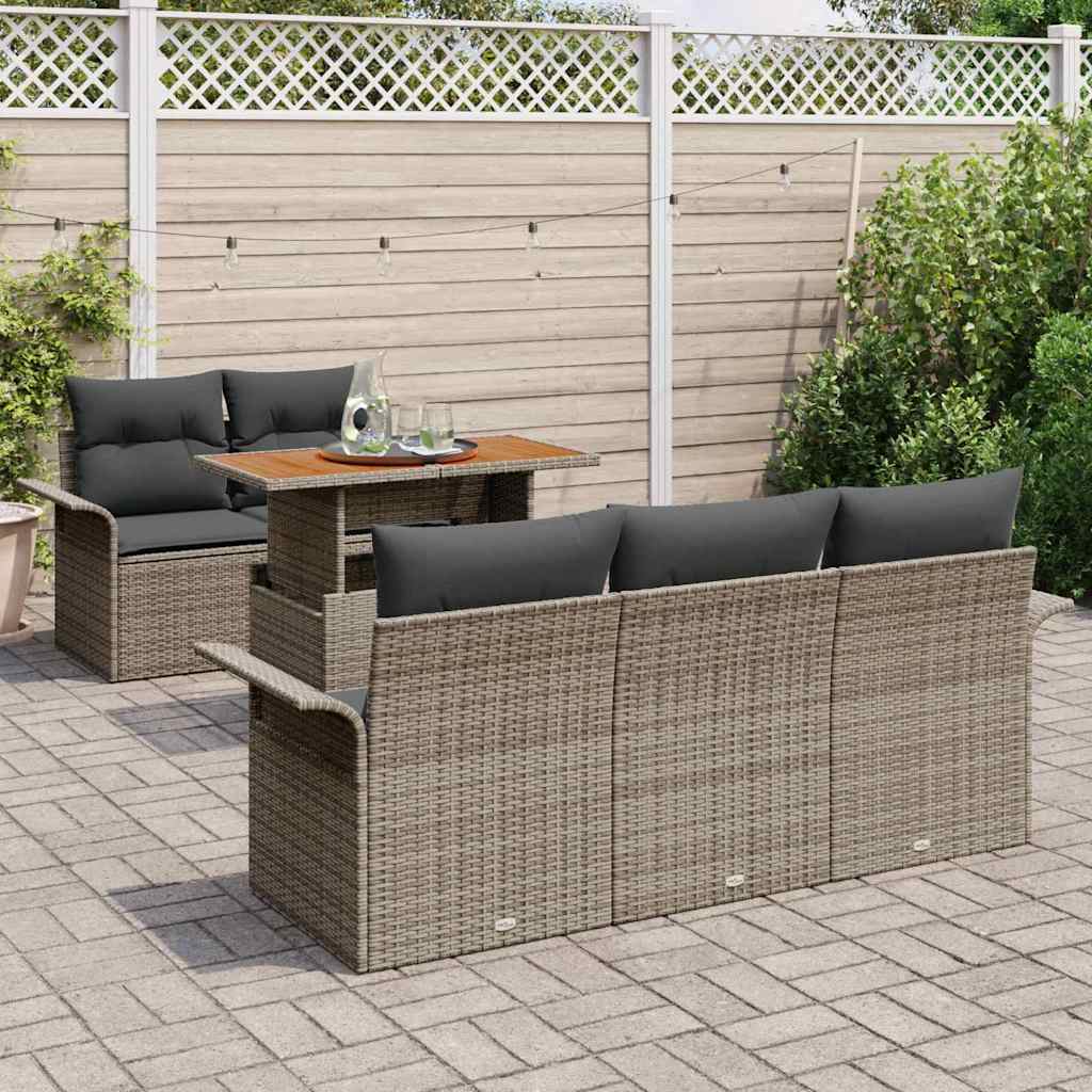 Set Divano da Giardino 6 pcs Grigio Poly Rattan