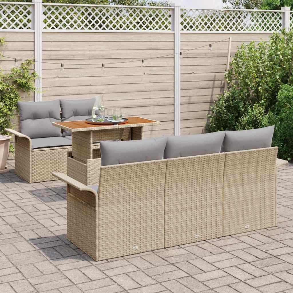 Set Divano da Giardino 6 pcs Beige Poly Rattan