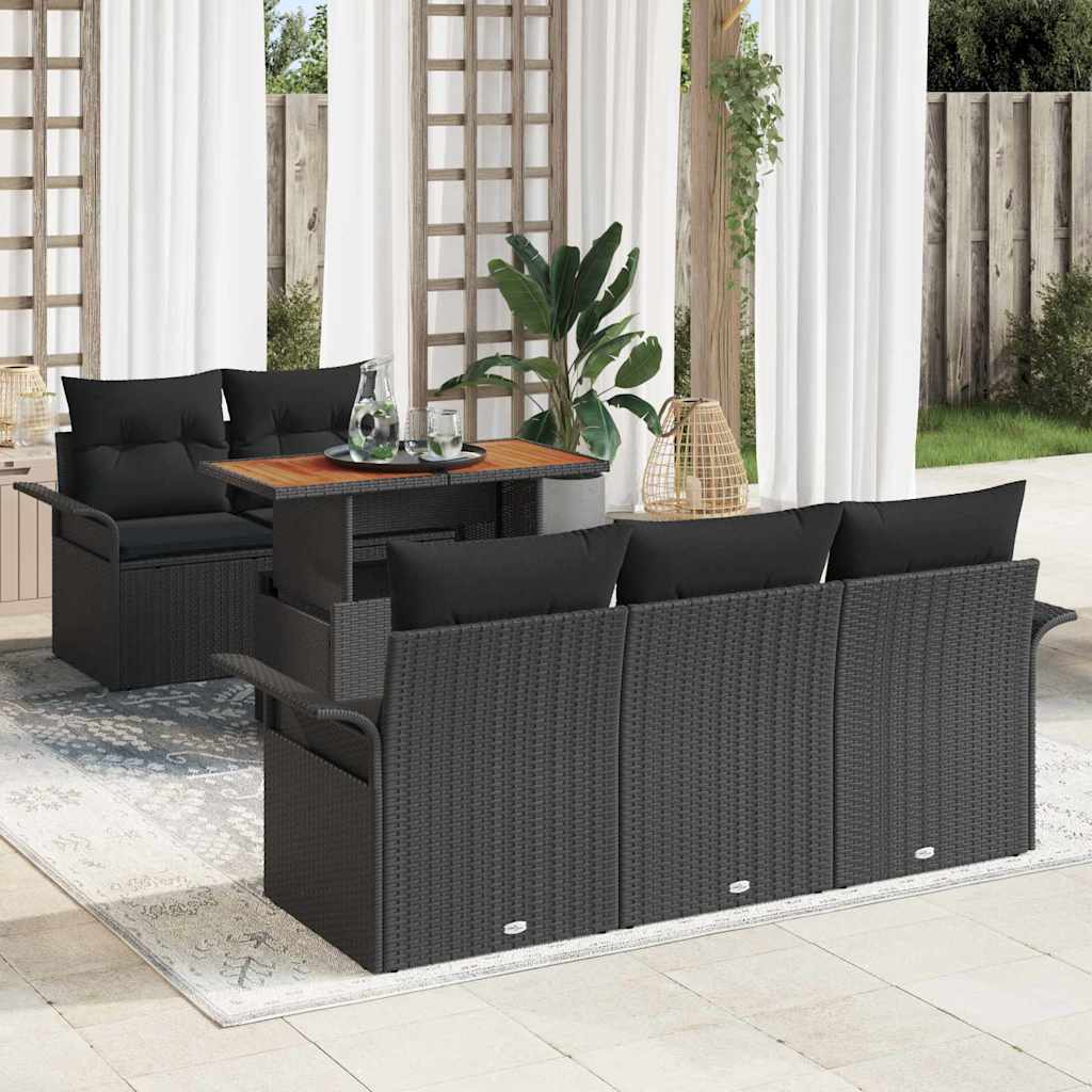 Set Divano da Giardino con archiviazione 6 pcs Nero Poly Rattan