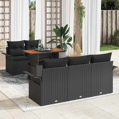 Set Divano da Giardino con archiviazione 6 pcs Nero Poly Rattan