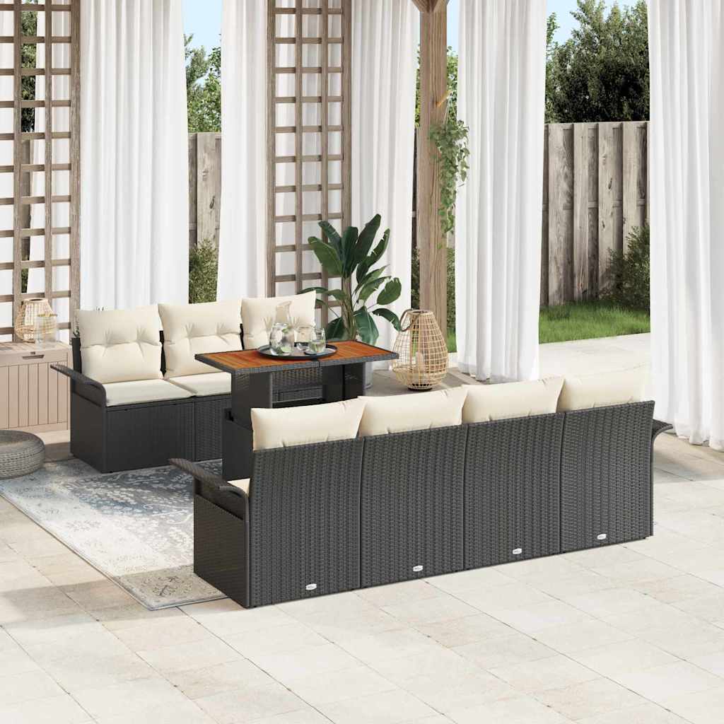 Set Divano da Giardino con archiviazione 8 pcs Nero Poly Rattan