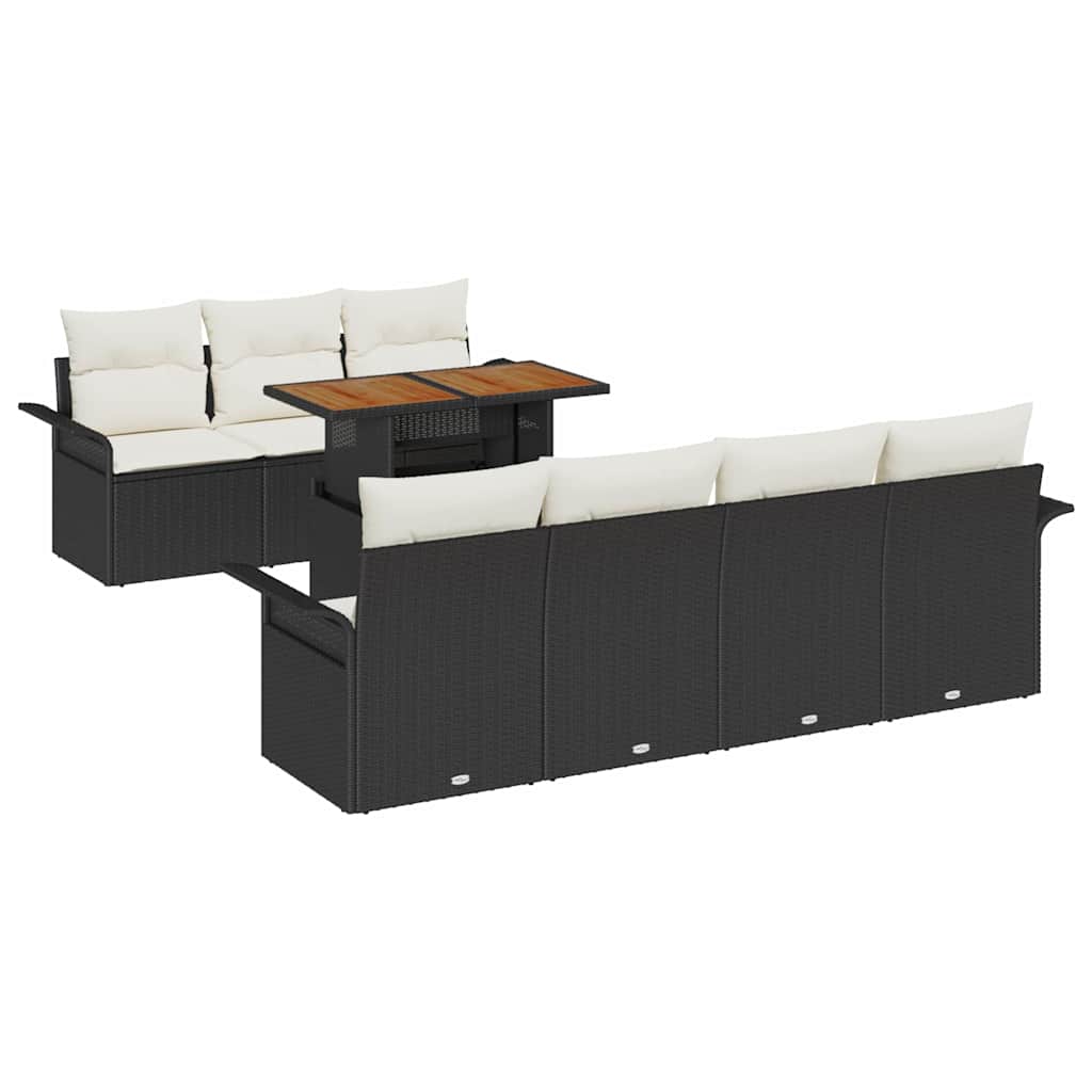 Set Divano da Giardino con archiviazione 8 pcs Nero Poly Rattan