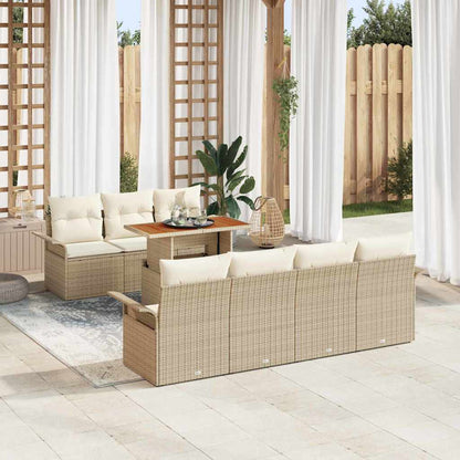 Set Divano da Giardino 8 pcs Beige Poly Rattan
