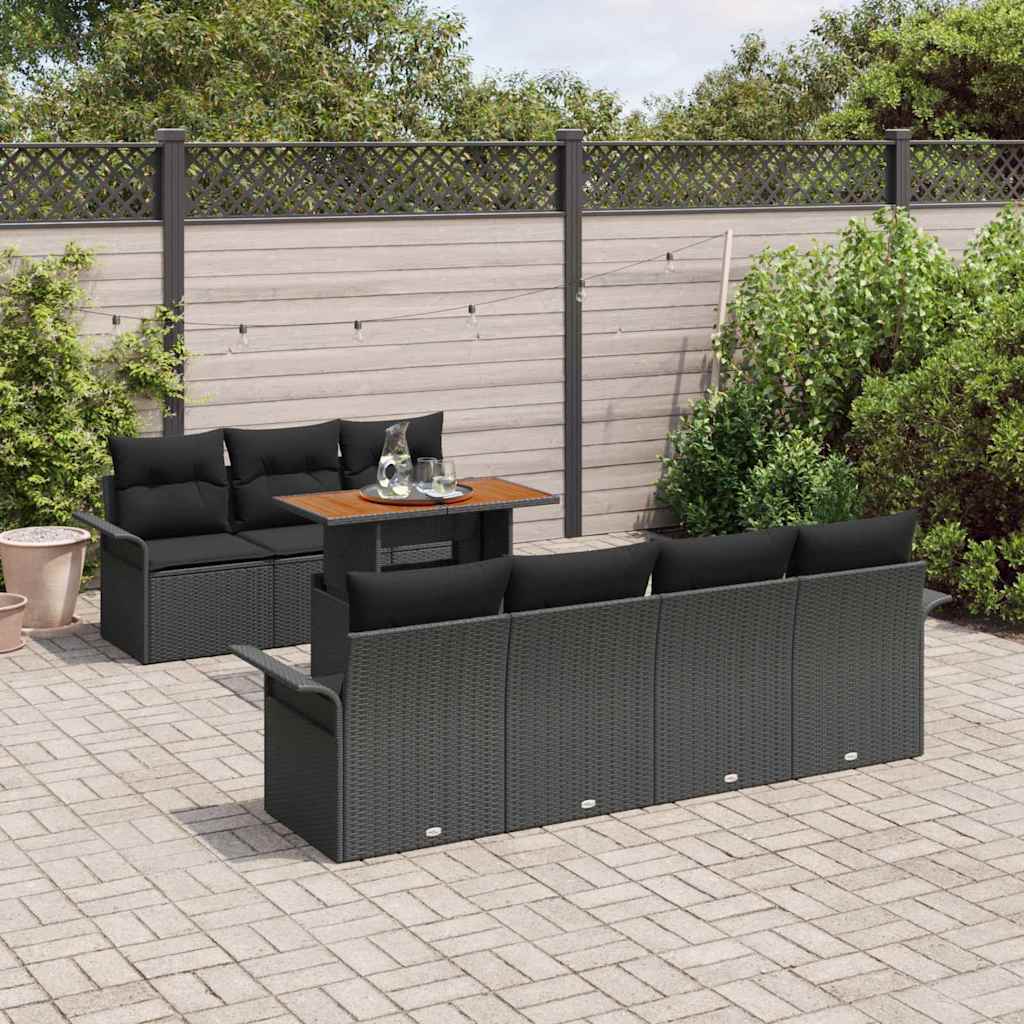 Set Divano da Giardino con archiviazione 8 pcs Nero Poly Rattan