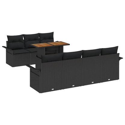 Set Divano da Giardino con archiviazione 8 pcs Nero Poly Rattan
