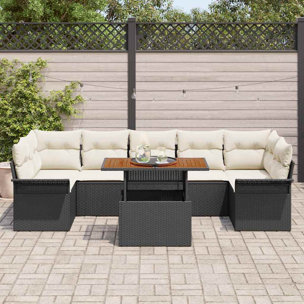 Set Divano da Giardino con archiviazione 8 pcs Nero Poly Rattan