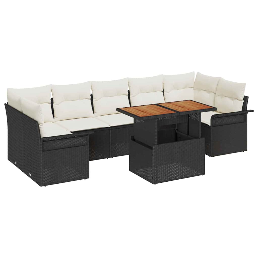 Set Divano da Giardino con archiviazione 8 pcs Nero Poly Rattan