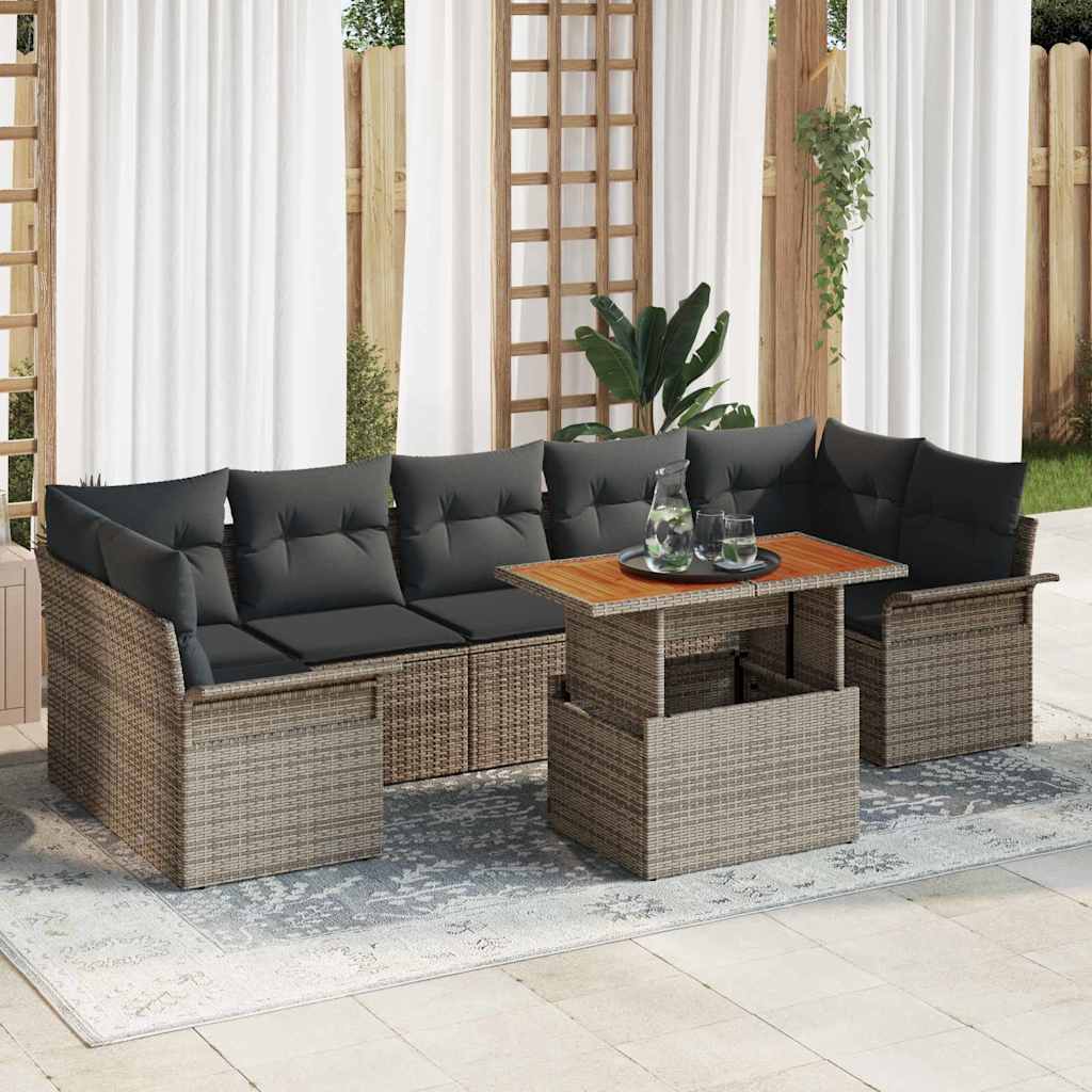 Set Divano da Giardino 8 pcs Grigio Poly Rattan