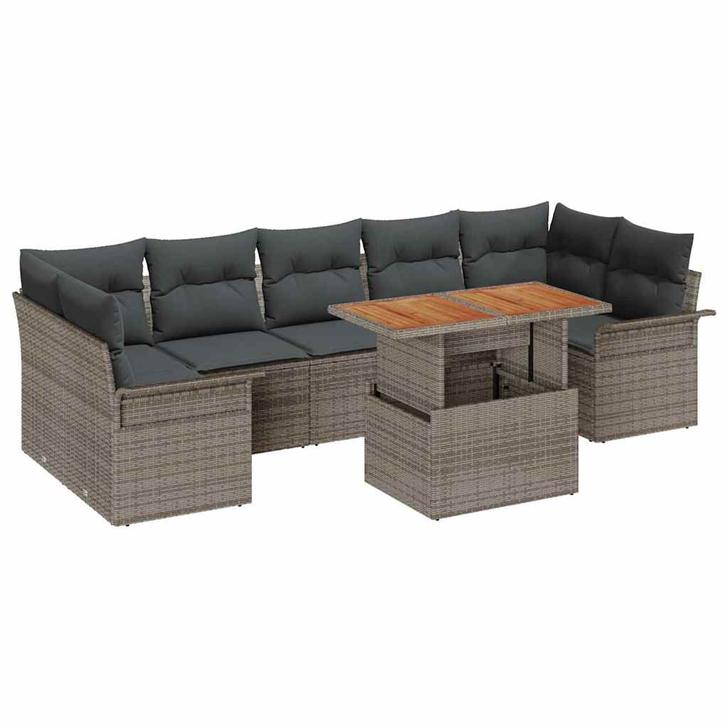 Set Divano da Giardino 8 pcs Grigio Poly Rattan