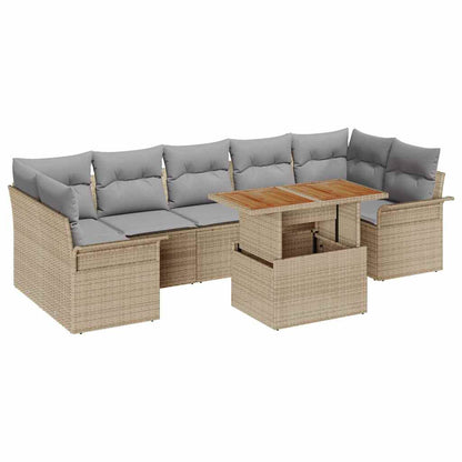 Set Divano da Giardino 8 pcs Beige Poly Rattan