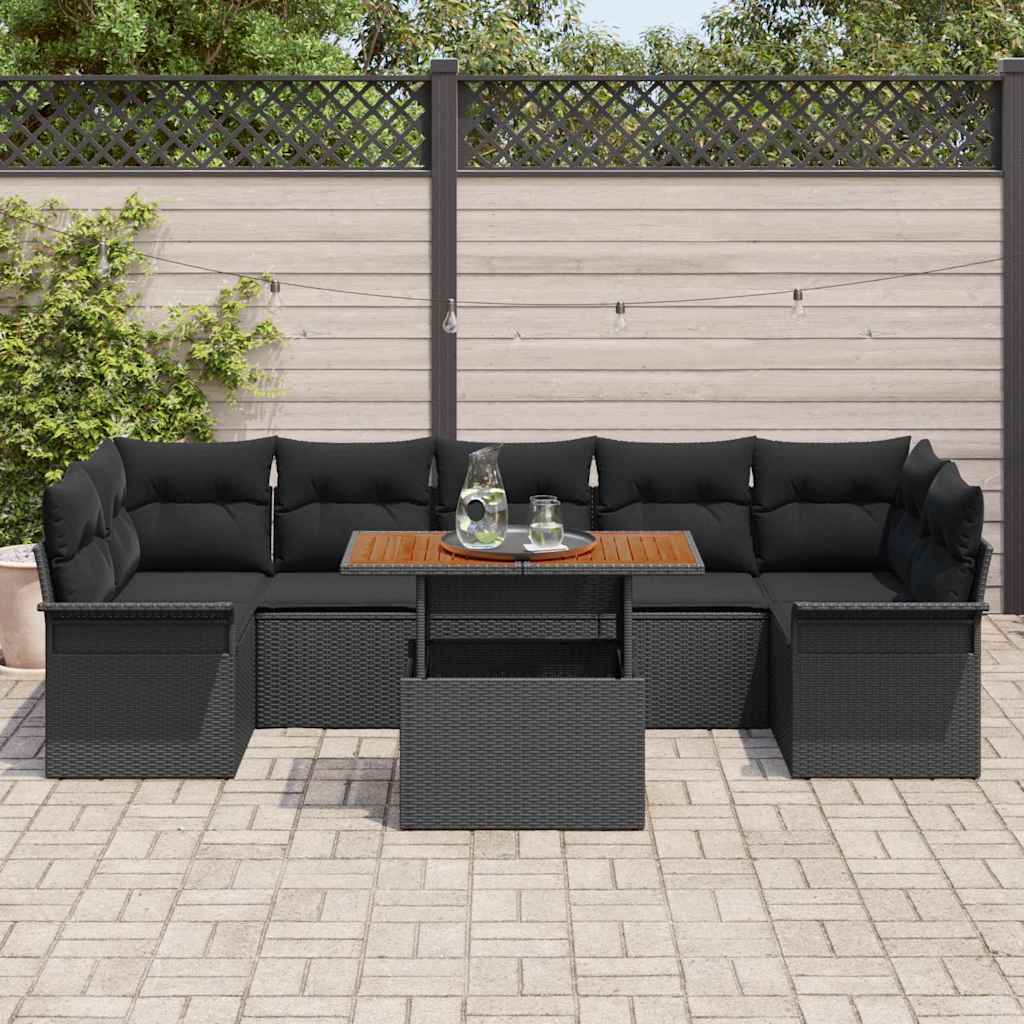 Set Divano da Giardino con archiviazione 8 pcs Nero Poly Rattan