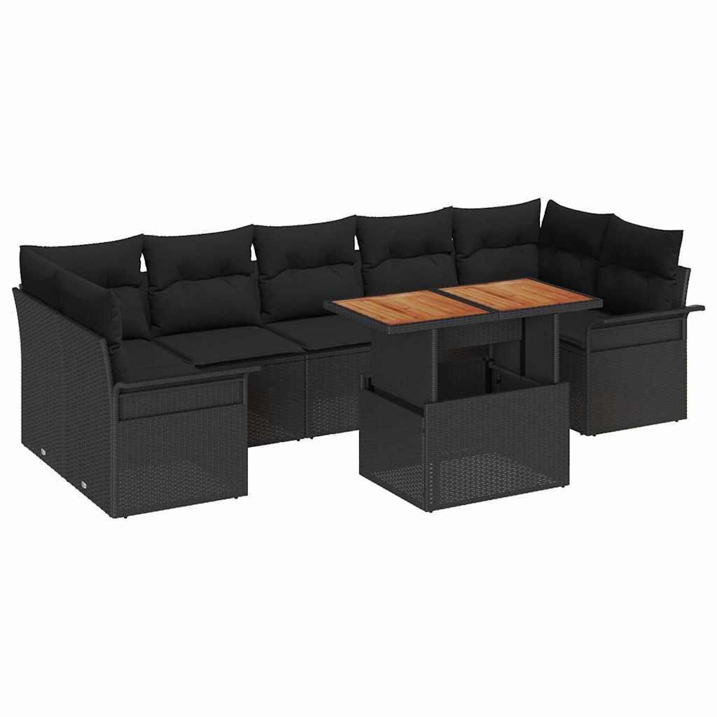 Set Divano da Giardino con archiviazione 8 pcs Nero Poly Rattan