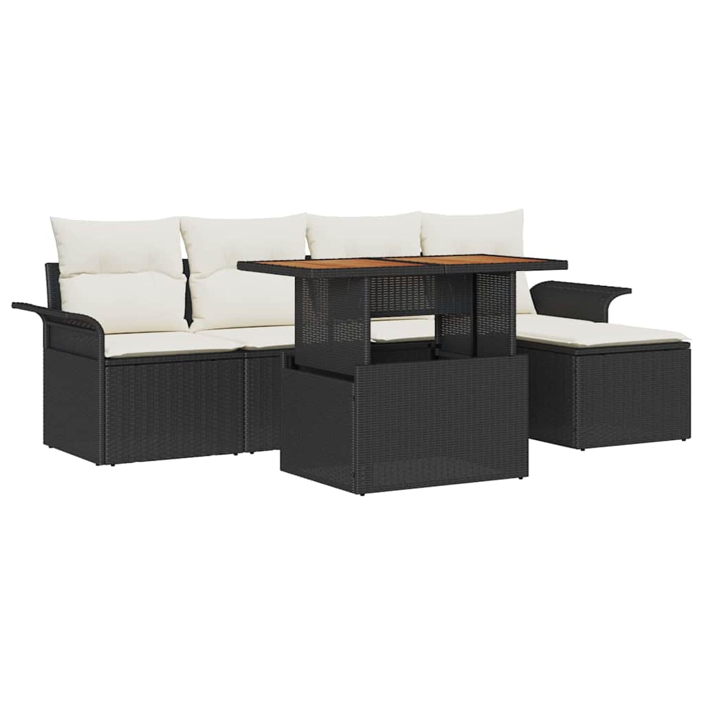 Set Divano da Giardino con archiviazione 6 pcs Nero Poly Rattan
