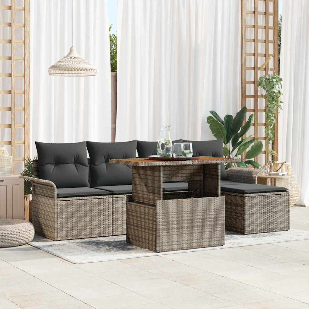 Set Divano da Giardino 6 pcs Grigio Poly Rattan