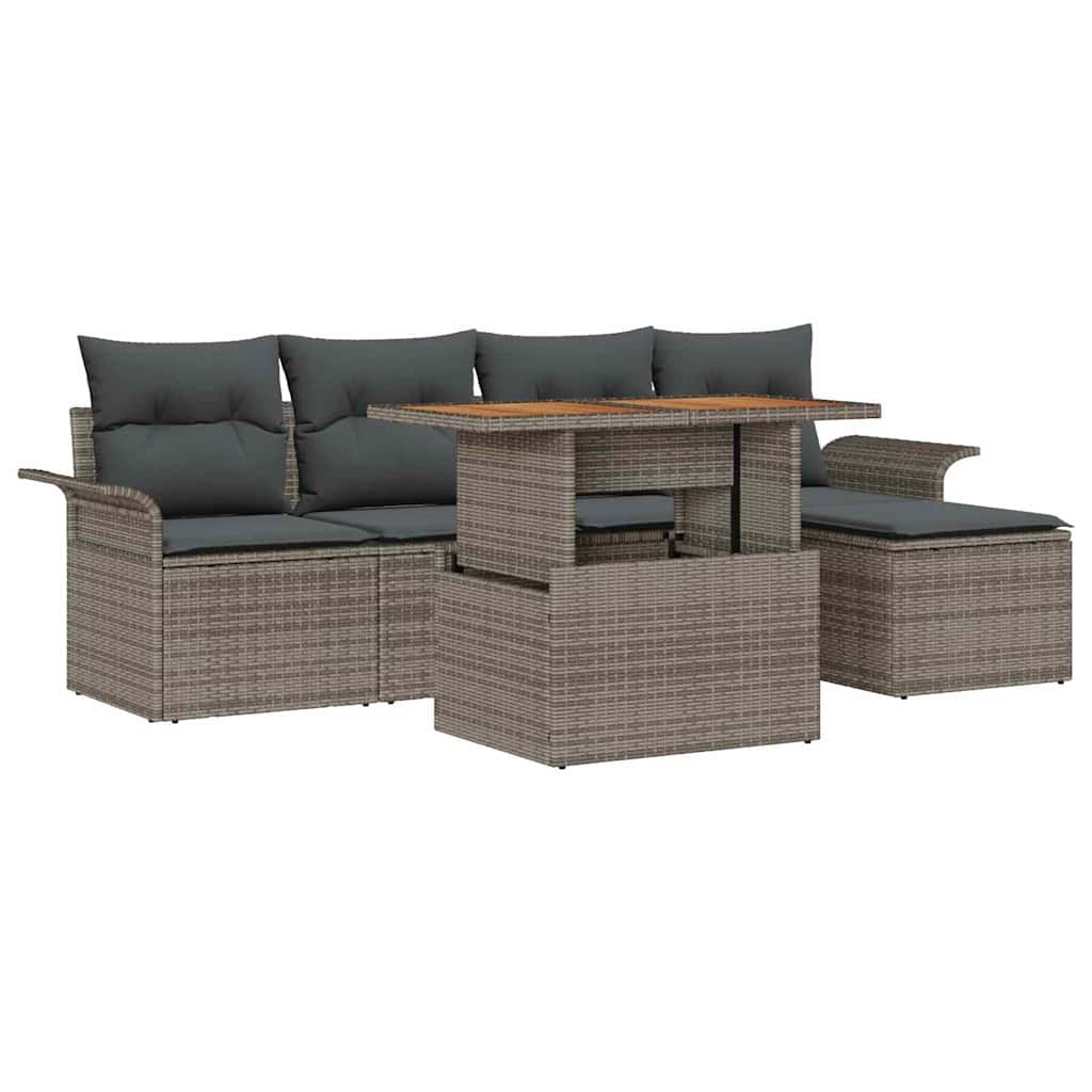 Set Divano da Giardino 6 pcs Grigio Poly Rattan