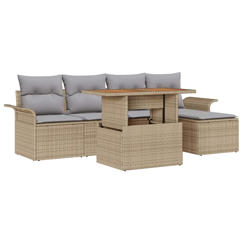 Set Divano da Giardino 6 pcs Beige Poly Rattan