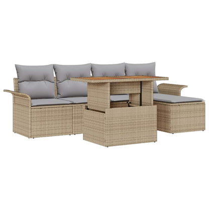 Set Divano da Giardino 6 pcs Beige Poly Rattan