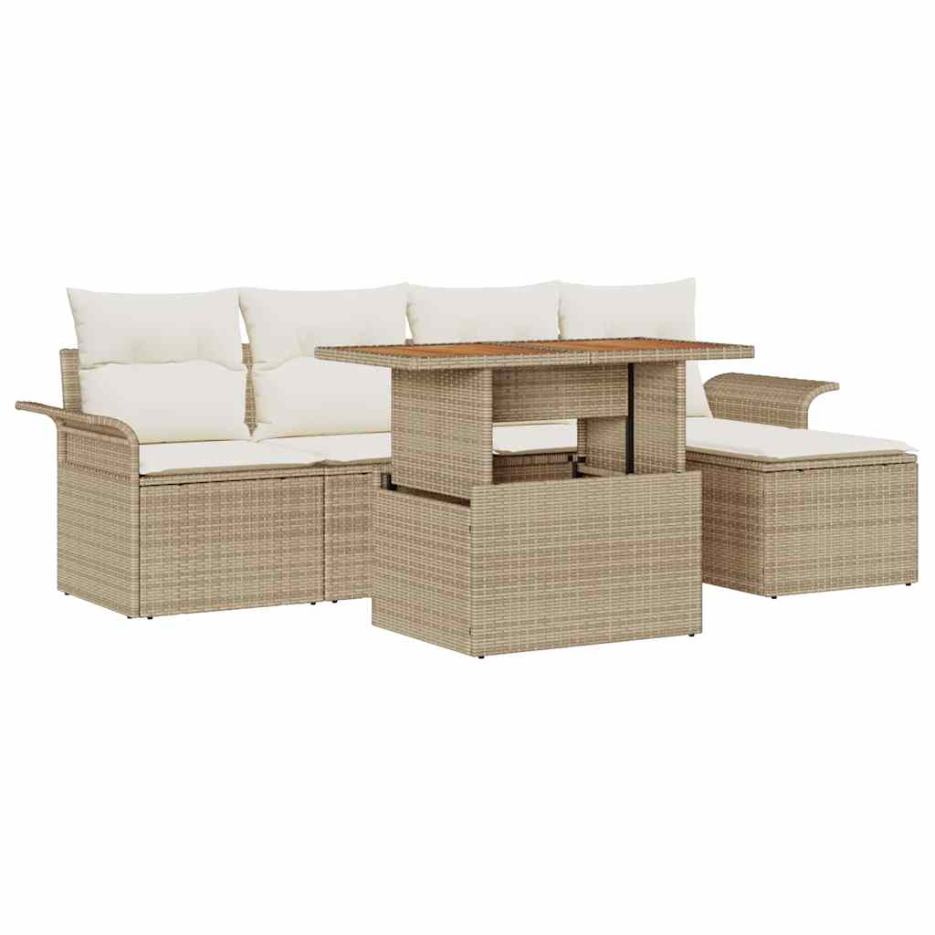 Set Divano da Giardino 6 pcs Beige Poly Rattan